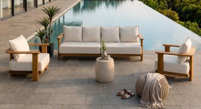 Gartenlounge Set 4-Sitzer Sofa Sessel Beige Kissen Modern Komfort Neu