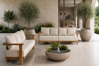 Gartenlounge Set Beige Modern 4-Sitzer 3-Sitzer Sofa Sofakissen Set