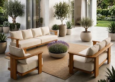 Gartenlounge Set Beige Neu 4-Sitzer 3-Sitzer Sofa Sessel Kissen Modern