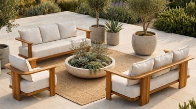 Gartenlounge Set 3-Sitzer Sofa Sessel Beige Kissen Modern Komfort Neu