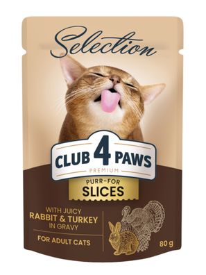 CLUB 4 PAWS KATZE Beutel 80 g Selection Kaninchen- und Putenstücke in Soße