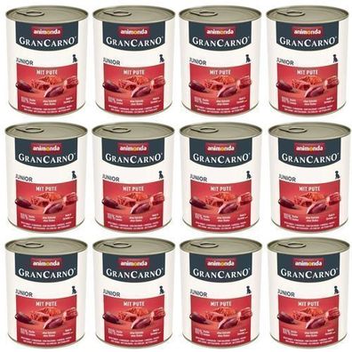 Animonda Grancarno Junior Nassfutter für Hunde mit Truthahn, Dose 12 x 800 g