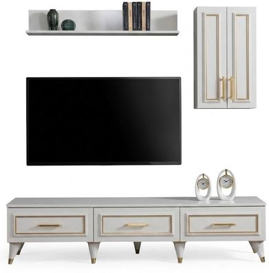 TV Lowboard Wandregal Wandschrank Weiss Gold Modern Eleganter Luxus
