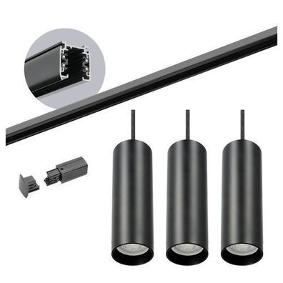 Schienensystem Komplett-Set 2m Schiene, 3x Pendellampe Schwarz