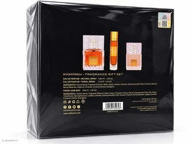 Lattafa Khamrah Gift Set EDP 100 ml + 12 ml + Hair Mist 50 ml Neu OVP