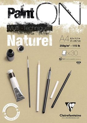 Clairefontaine 96540C Naturel PaintOn Block (250 g, DIN A4, 21 x 29,7 cm, geleimt, 30