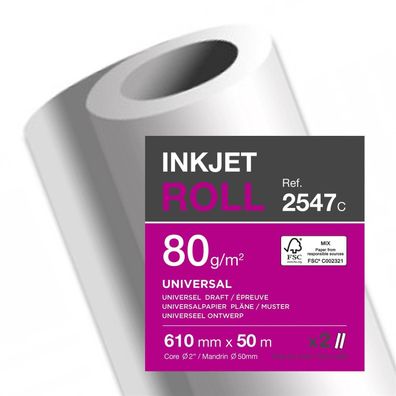 Clairefontaine 2547C Inkjet-Plotterrolle, (B)610 mm x (L)50 m