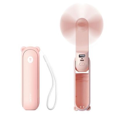 Mini-Tragventilator mit Powerbank-Funktion und Taschenlampe (2000 mAh) - pink