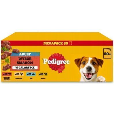 Pedigree Nassfutter für Hunde, Gemüse in Gelee, 4 Geschmacksrichtungen, 80 x 100 g