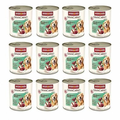 Animonda GranCarno Adult Hirsch und Apfel Nassfutter für Hunde, 12 x 800 g Dose