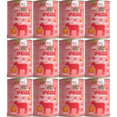 SYTA MICHA Nassfutter für Hunde mit Kalbfleisch und Gemüse, Junior, 12 x 400 g