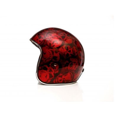 Alpha Speeds Super Flake Jet Helm Biker Chopper Motorrad Jethelm Custom Skull Rot