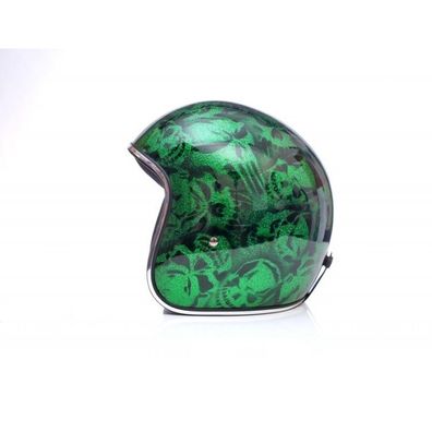 Alpha Speeds Super Flake Jet Helm Biker Chopper Motorrad Jethelm Custom Skull Grün