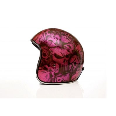 Alpha Speeds Super Flake Jet Helm Biker Chopper Motorrad Jethelm Custom Skull Rosa