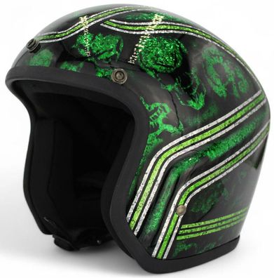 Alpha Speeds Super Flake Jet Helm Biker Chopper Motorrad Jethelm Custom Helme Grün