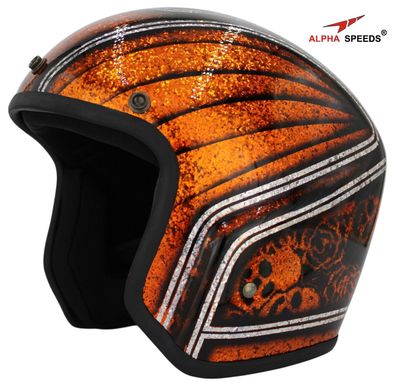 Alpha Speeds Super Flake Jet Helm Biker Chopper Motorrad Jet Helm Custom Helme Orange