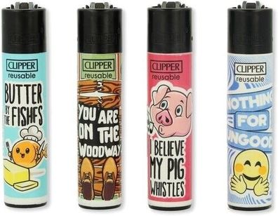 Clipper Feuerzeuge 4er Set Serie Denglish 9