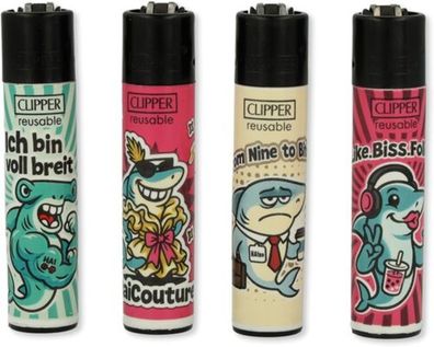 Clipper Feuerzeuge 4er Set Serie Haie