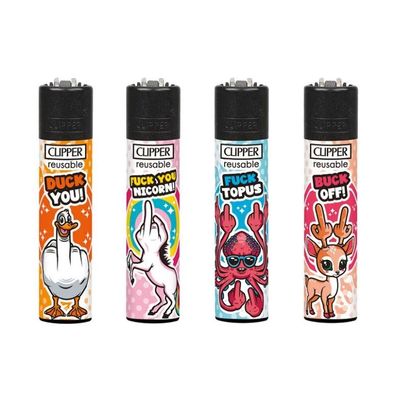 Clipper Feuerzeuge 4er Set Serie FUCK YOU Animals