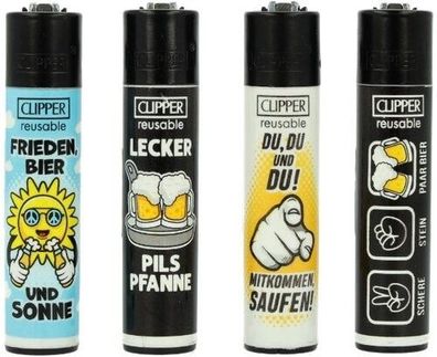 Clipper Feuerzeuge 4er Set Serie BIER SLOGEN 2