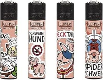 Clipper Feuerzeuge 4er Set Serie Schweinerei