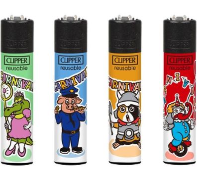 Clipper Feuerzeuge 4er Set Serie Carnival Animals