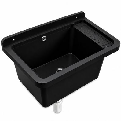 Ausgussbecken Spülbecken Schwarz Waschbecken Garage Kammer Outdoor 58x38x26cm 10845