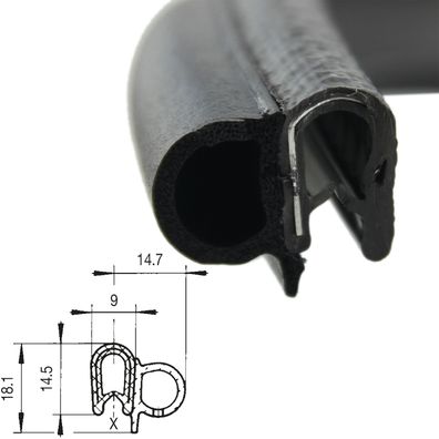 DS8 - PVC/ EPDM Kantenschutz Dichtungs Profil Gummi Dichtung seitlich - Klemmbereich