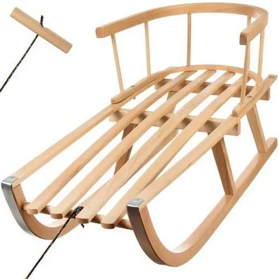 Holzschlitten Kruzzel 25217 mit Rückenlehne Buchenholz 89 cm Metallkufen bis 100 kg