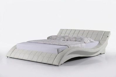 Modernes Lederbett Beige Designer Luxus Komfort Doppelbett Sofort