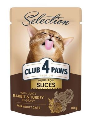 CLUB 4 PAWS KATZE Beutel 80 g Selection Kaninchen- und Putenstücke in Soße
