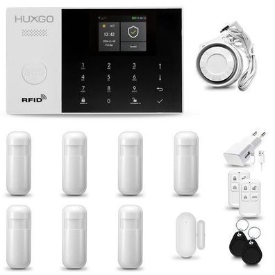 HXA005 Alarmanlage Haus WiFi + GSM 4G LTE mit Sirene, 7x Bewegungsmelder, Tuya Smart