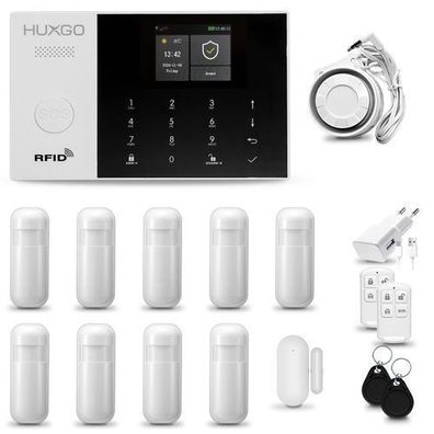 HXA005 Alarmanlage Haus WiFi + GSM 4G LTE mit Sirene, 9x Bewegungsmelder, Tuya Smart