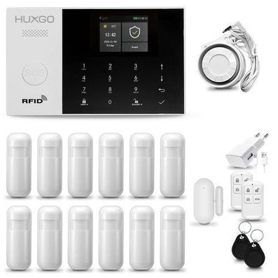 HXA005 Alarmanlage Haus WiFi + GSM 4G LTE mit Sirene, 12x Bewegungsmelder, Tuya Smart