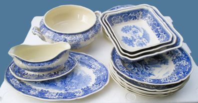 Villeroy & Boch Burgenland Blau -18tlg. Set - Rarität France-Saar Stempel (1947-1956)