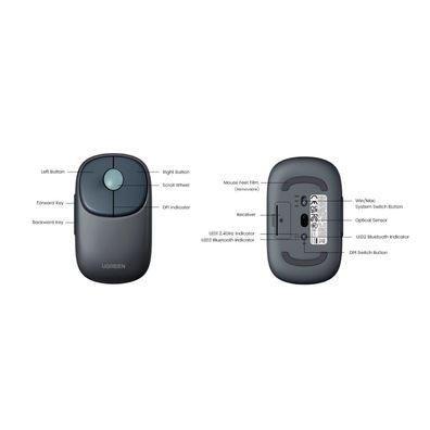 Ugreen MU102 FUN+ Bluetooth / 2,4 GHz kabellose Maus - Farbe: Schwarz