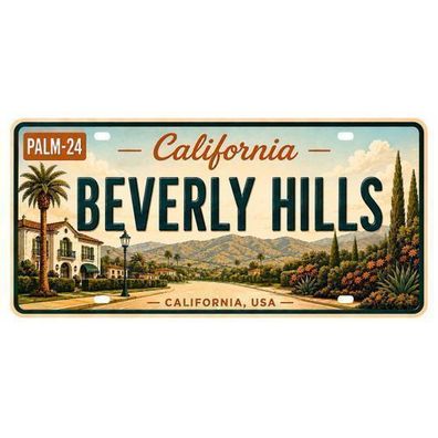 Blechschild 15x30cm - Beverly Hills California Retro USA Nummernschild