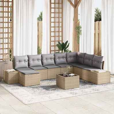 vidaXL Gartensofa-set 9 stk. Beige Poly-Rattan