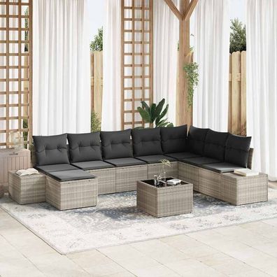 vidaXL Gartensofa-set 9 stk. Hellgrau Poly-Rattan