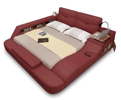 Multimediabett Luxuriöses Ehebett aus Leder mit eleganter Polsterung Sofort