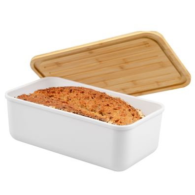 bremermann Brotkasten mit Bambus-Deckel, Brotbox | Schneidebrett, Brotkorb weiß