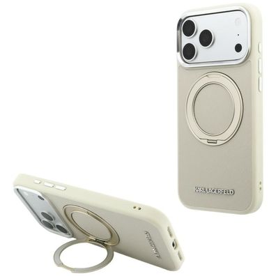 Handyhülle Karl Lagerfeld Ring Stand 360 Saffiano MagSafe iPhone 18 Pro/17 Pro beige