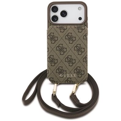 Handyhülle Guess 4G Crossbody iPhone 18 Pro / 17 Pro Kartenfach Umhängeband braun