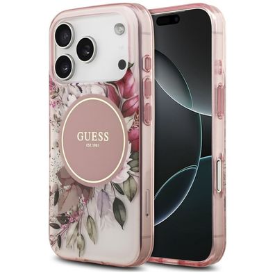 Handyhülle Guess IML Flower Tonal Circle MagSafe iPhone 18 Pro Max 17 Pro Max rosa