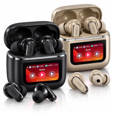 Bluetooth 5.3 In-Ear Kopfhörer Touchscreen Ladecase ANC ENC TWS Schwarz Gold