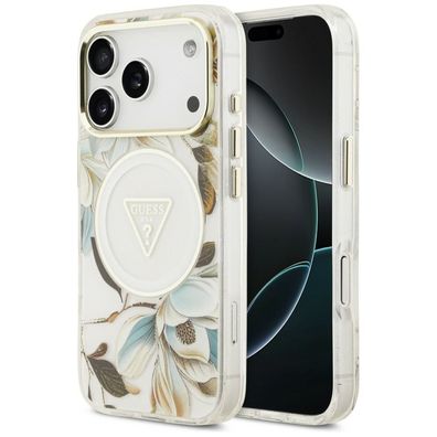 Handyhülle Guess Glitter Flowers Triangle MagSafe für iPhone 18/17 Pro Max weiß