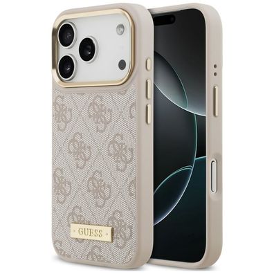 Handyhülle Guess 4G Logo Plate MagSafe für iPhone 18 Pro / 17 Pro Kunstleder rosa