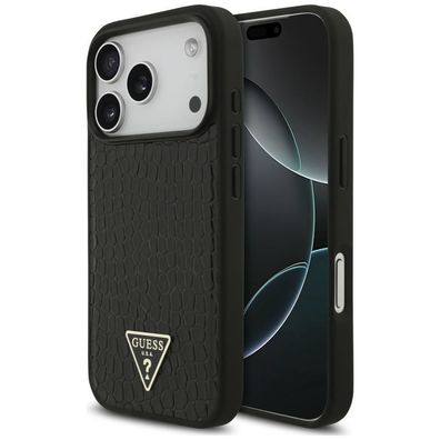 Handyhülle Guess Croco Triangle MagSafe iPhone 17/18 Pro Max Kunstleder schwarz