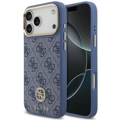 Handyhülle Guess 4G Strass Logo MagSafe für iPhone 18/17 Pro Max blau Kunstleder