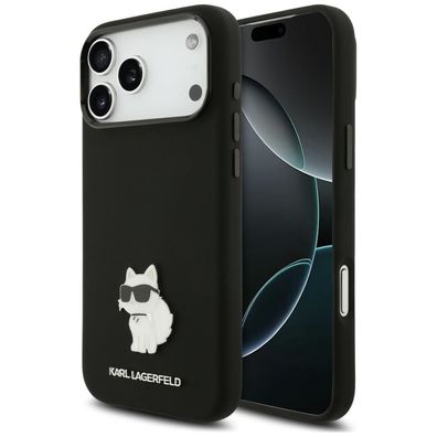 Handyhülle Karl Lagerfeld Silicone Choupette Metal Pin iPhone 18/17 Pro Max schwarz